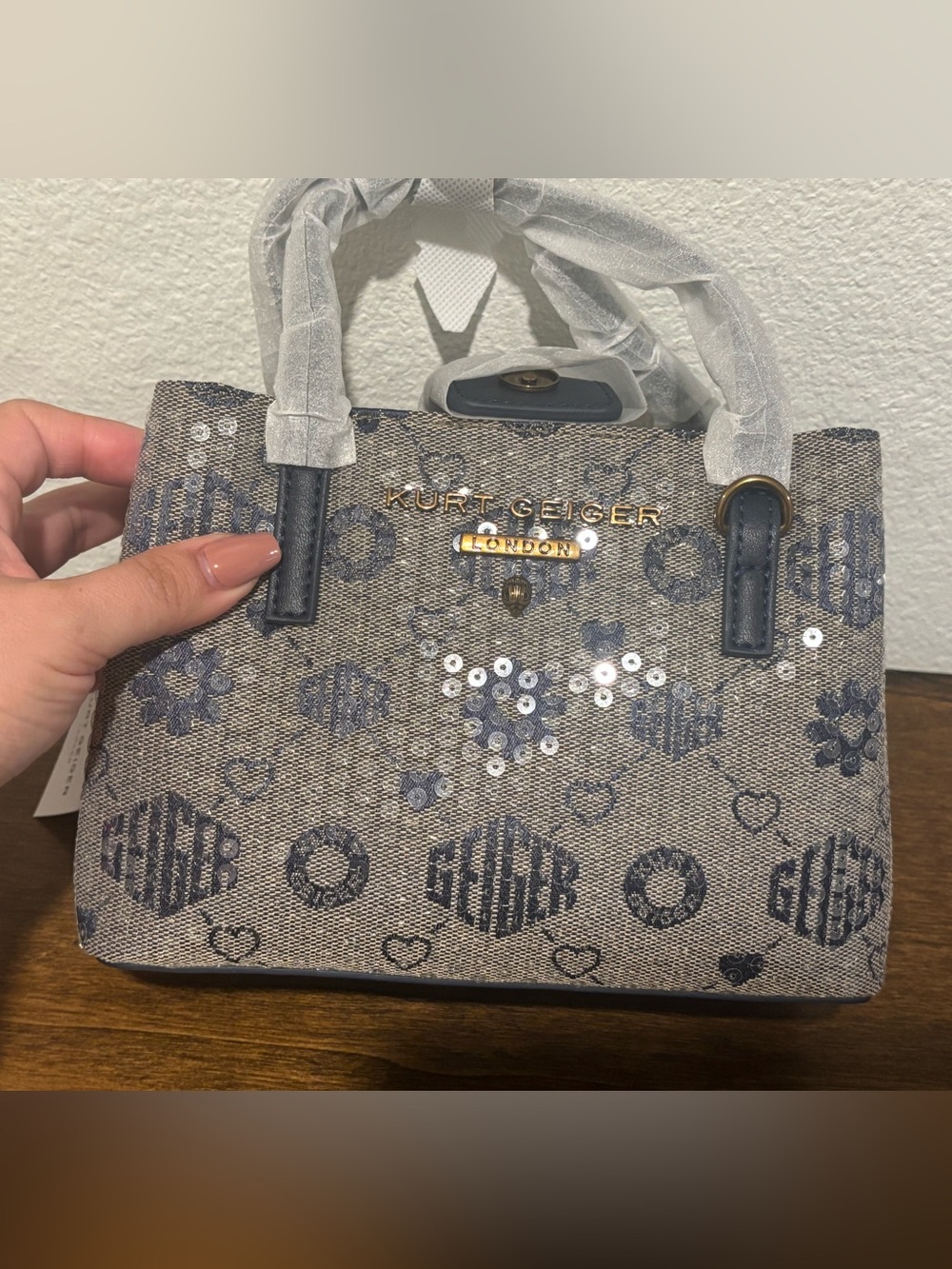 Kurt Geiger Hampstead Sequin Jacquard Mini Tote with crossbody strap - Picture 3 of 12